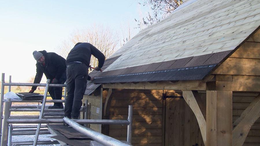 shingles leggen eerste rij